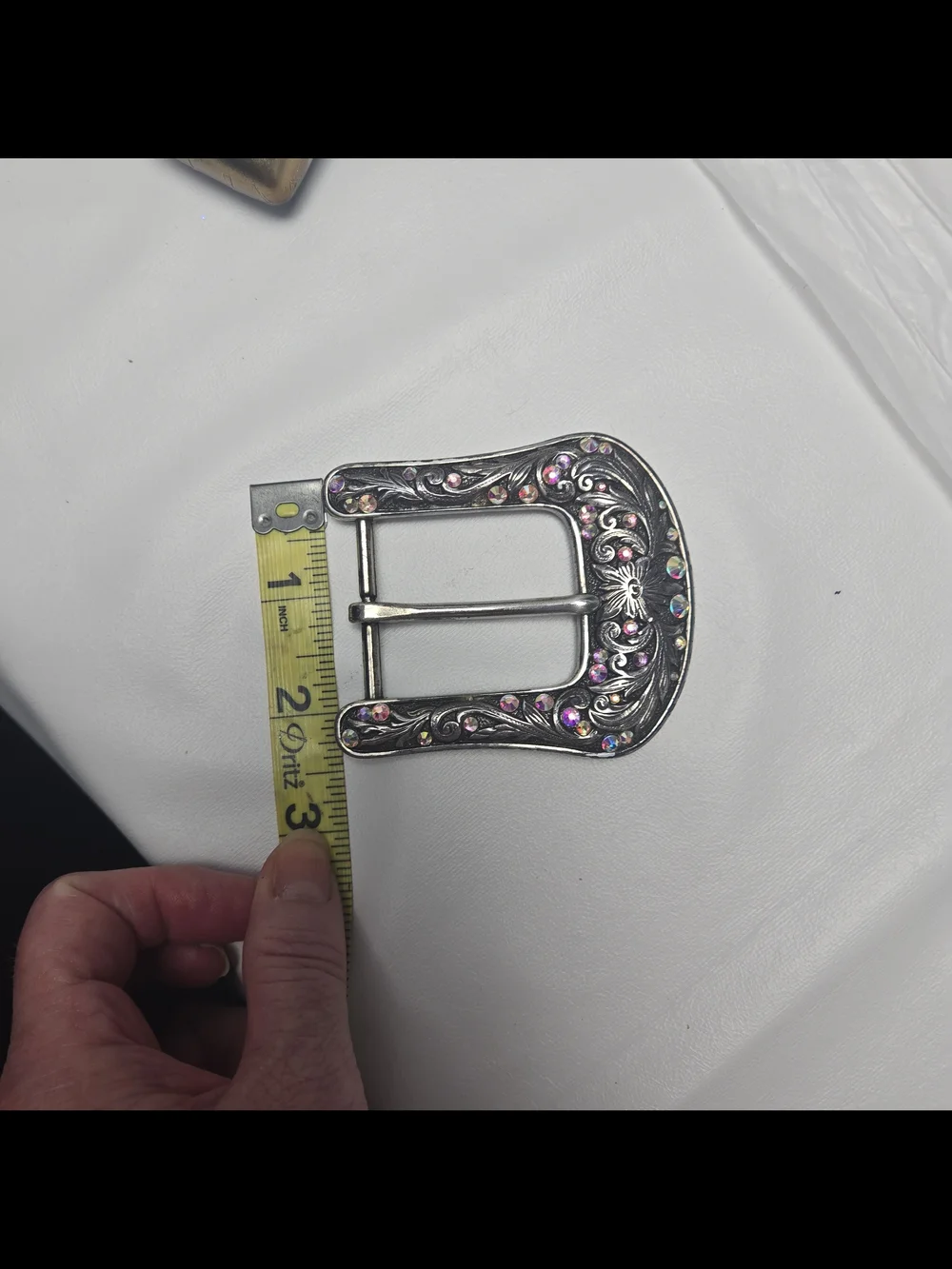Ariat Silver Floral Western Belt Buckle with Pink/Iridescent Crystals